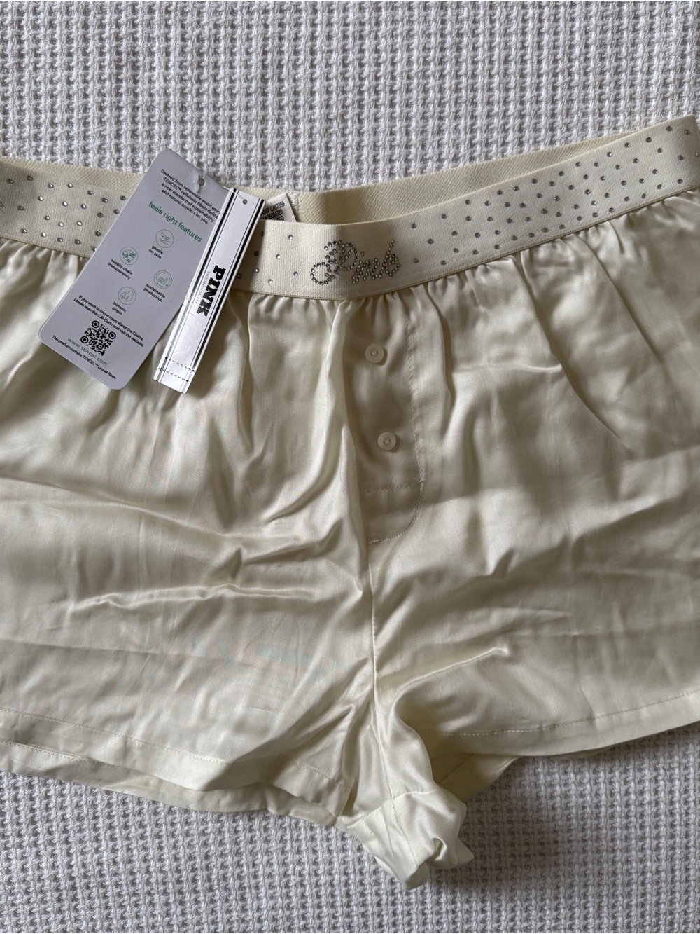 Victoria's Secret Pink Embellished Waist Satin Sleep Shorts - Cream